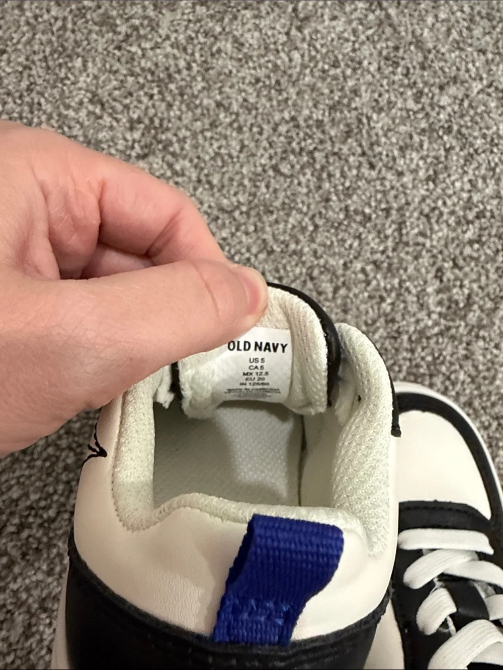 Old Navy Black White Sneakers with Red Spider-Man Emblem